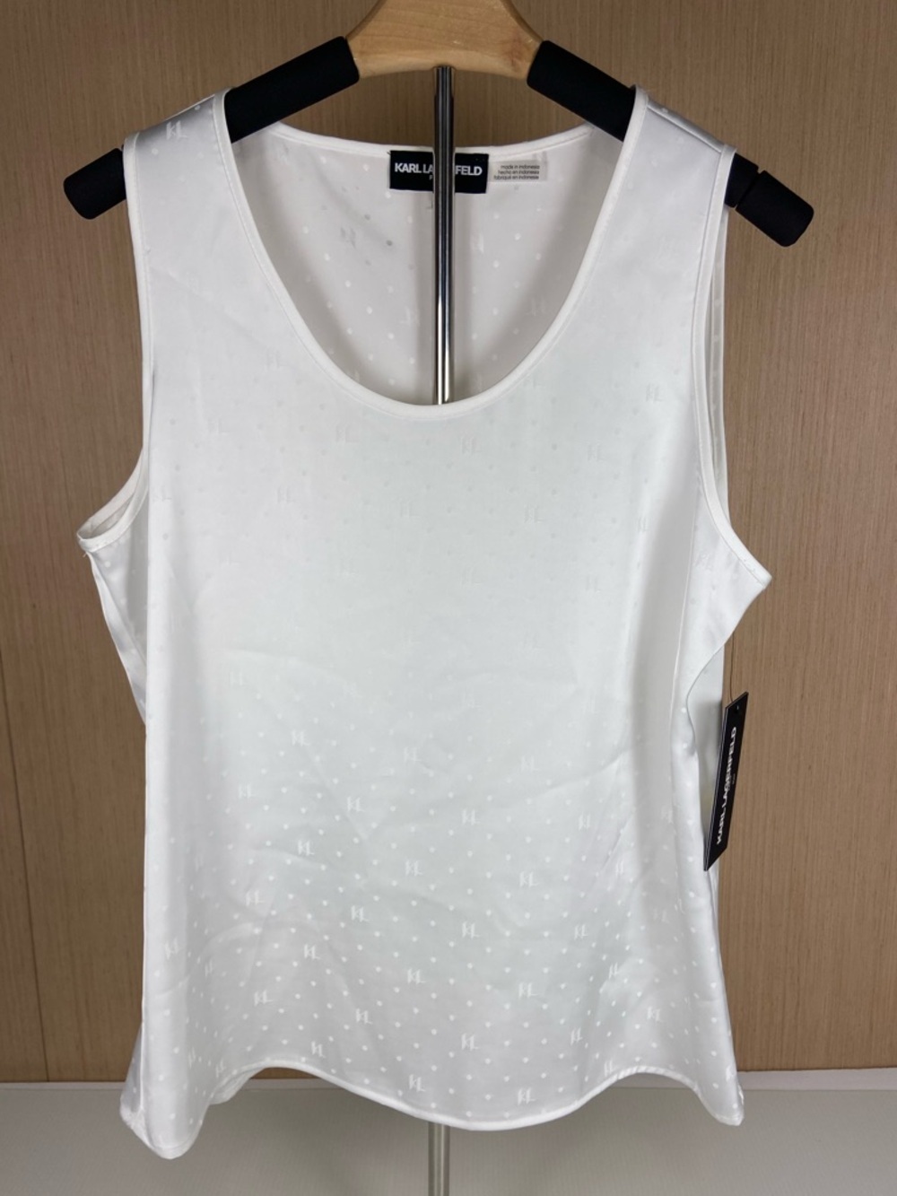 Karl Lagerfeld Paris White Sleeveless Blouse KL Logo Dot NWT Medium
